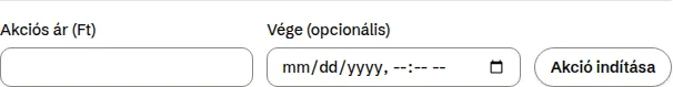 Az Akció űrlap egy variáns kártyáján