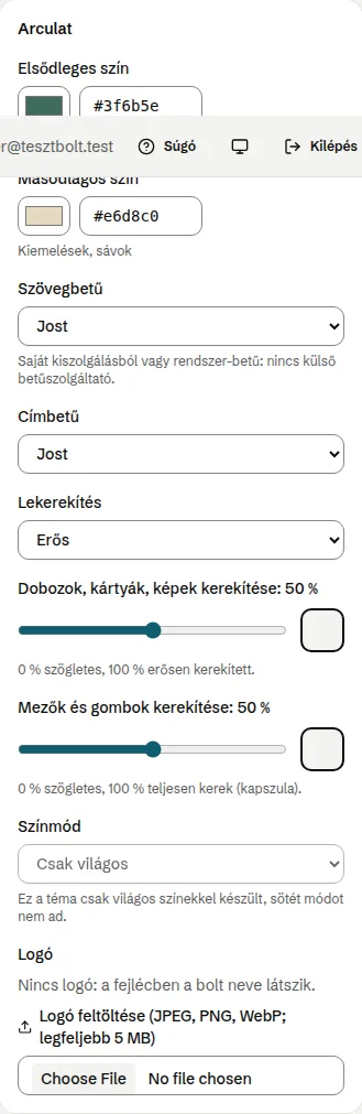 Az Arculat kártya
