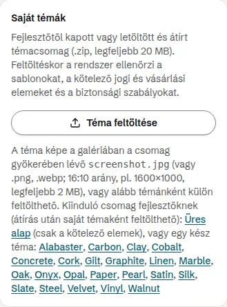 A Saját témák kártya