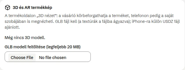 A 3D és AR termékkép kártya