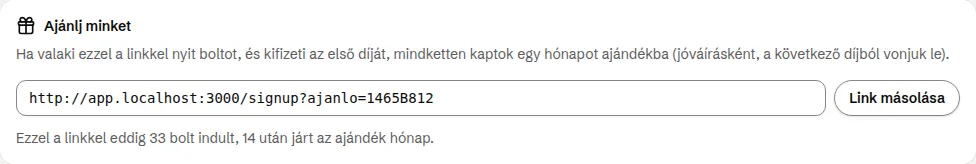 Az Ajánlj minket kártya az ajánlólinkkel