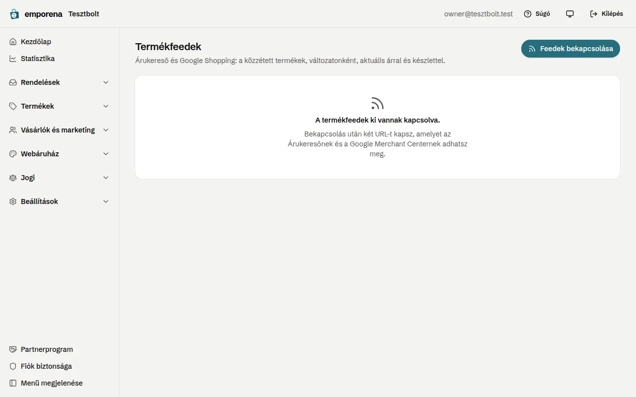 A Termékfeedek oldal
