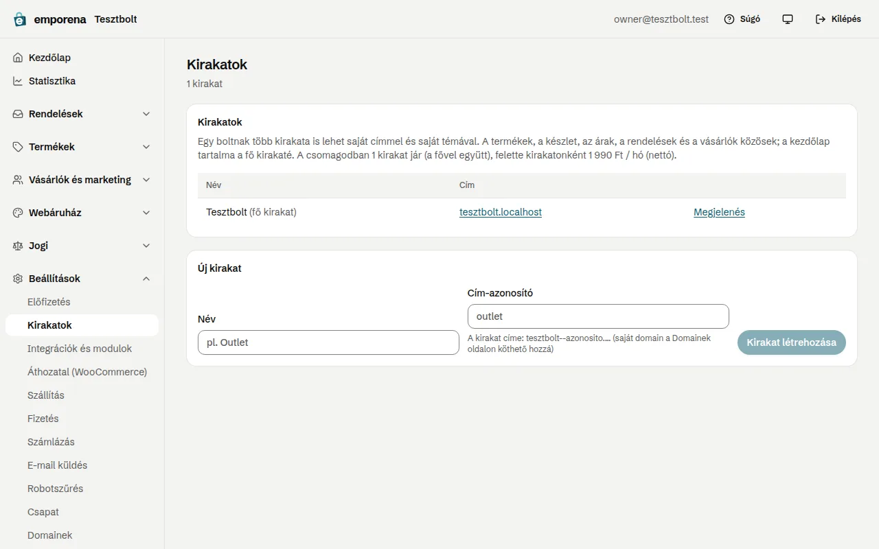 A Kirakatok oldal