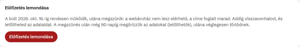 Az Előfizetés lemondása kártya