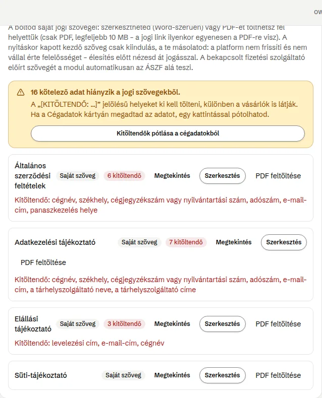 A Jogi szövegek kártya