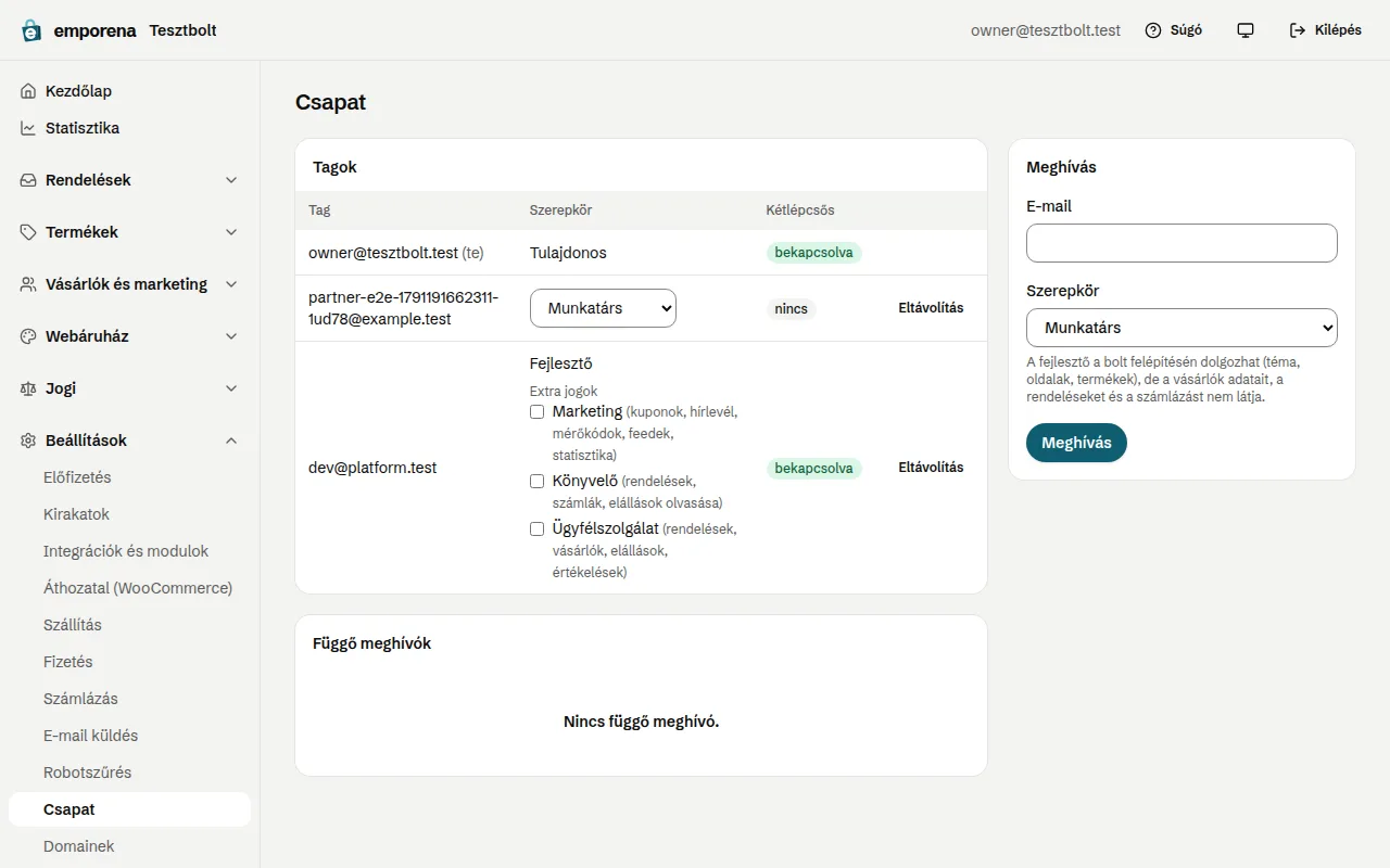 A Csapat oldal